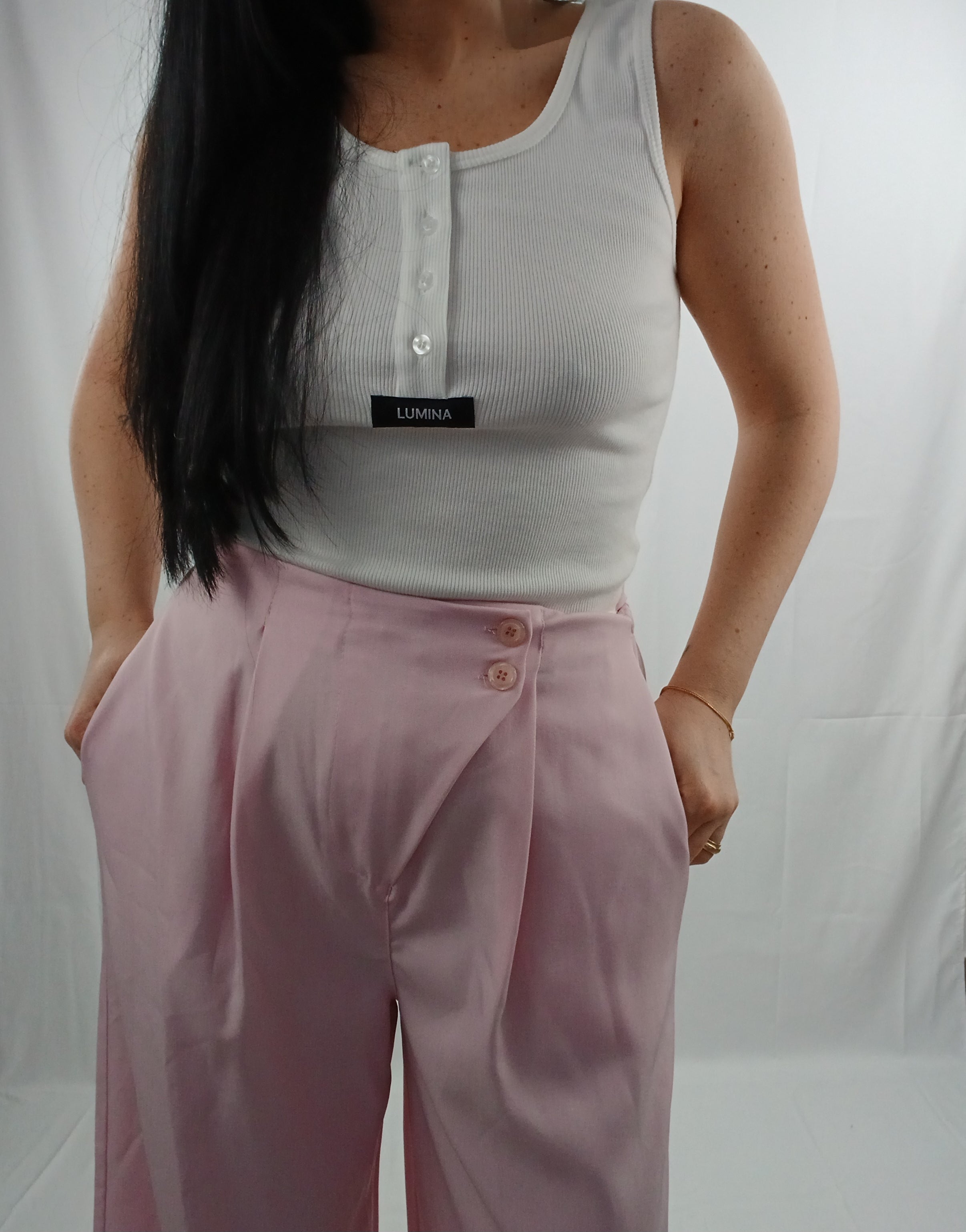 Pantalone Palazzo con Bottone Laterale