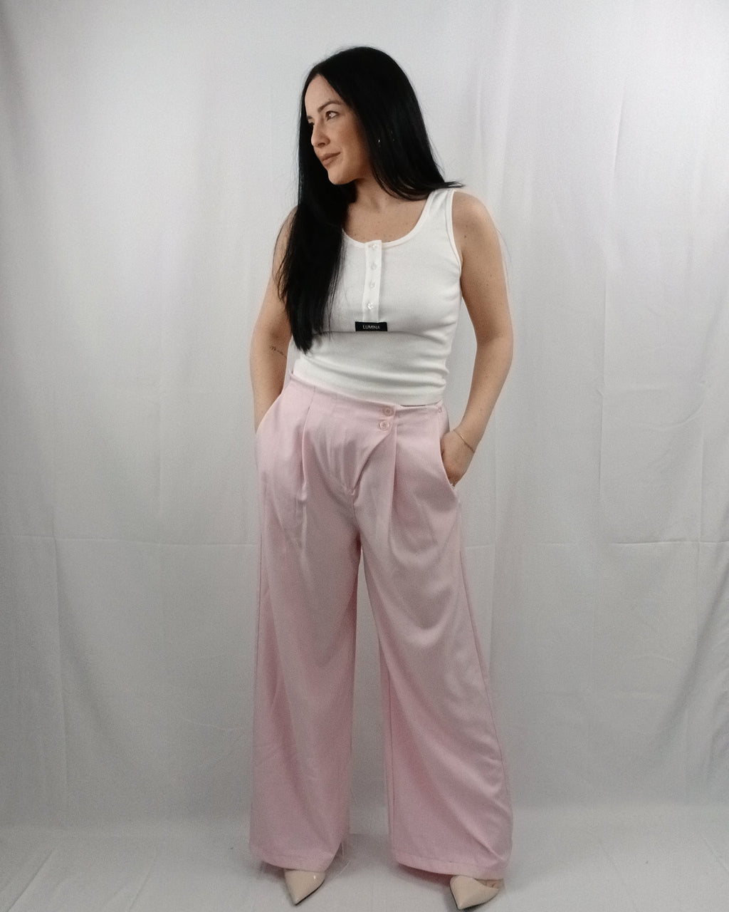 Pantalone Palazzo con Bottone Laterale