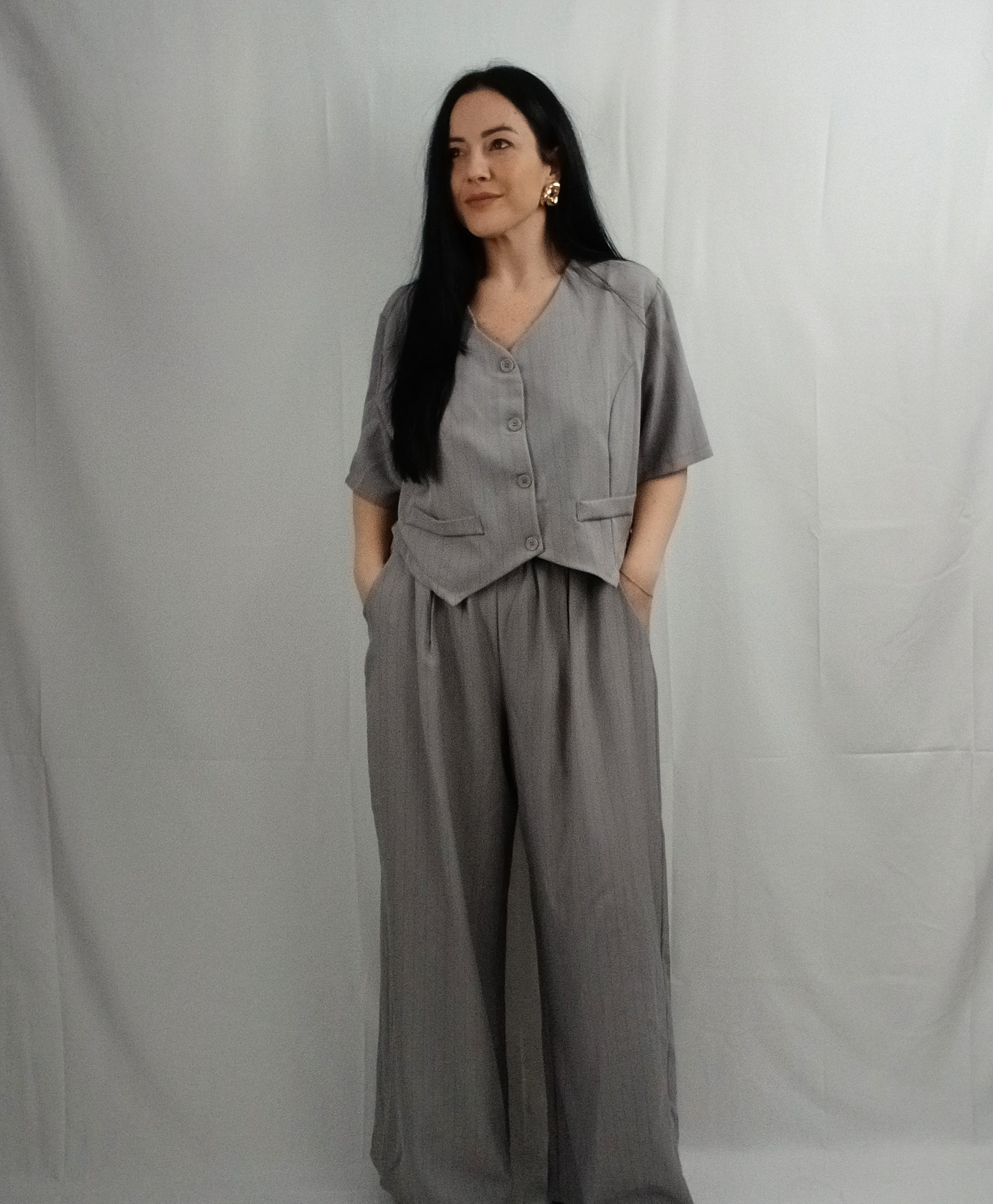Completo Curvy Pantalone e Gilet Manica Corta