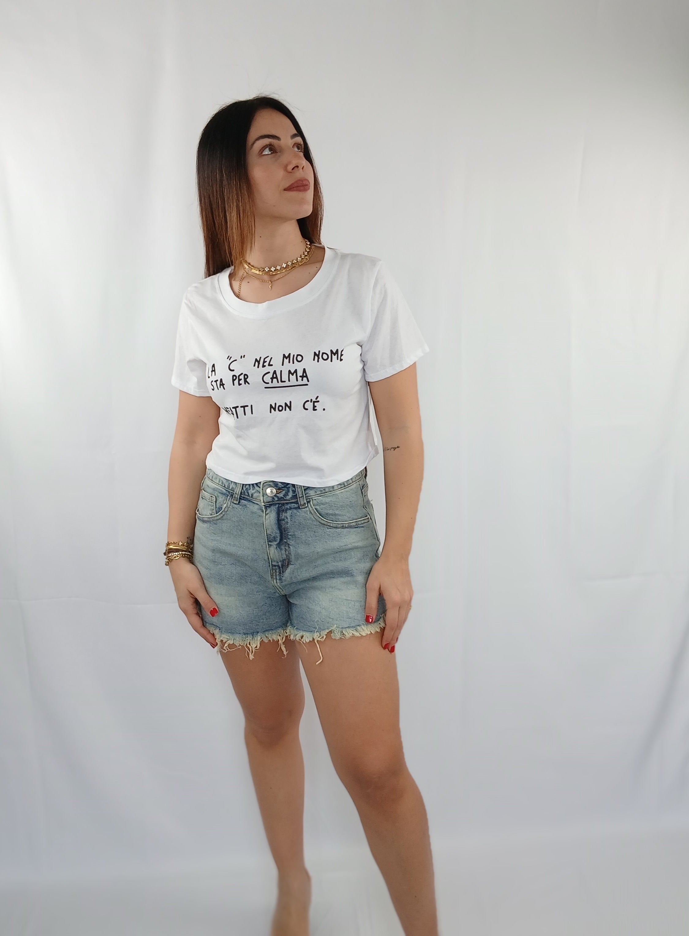 Jeans corto sabbiato glitterato