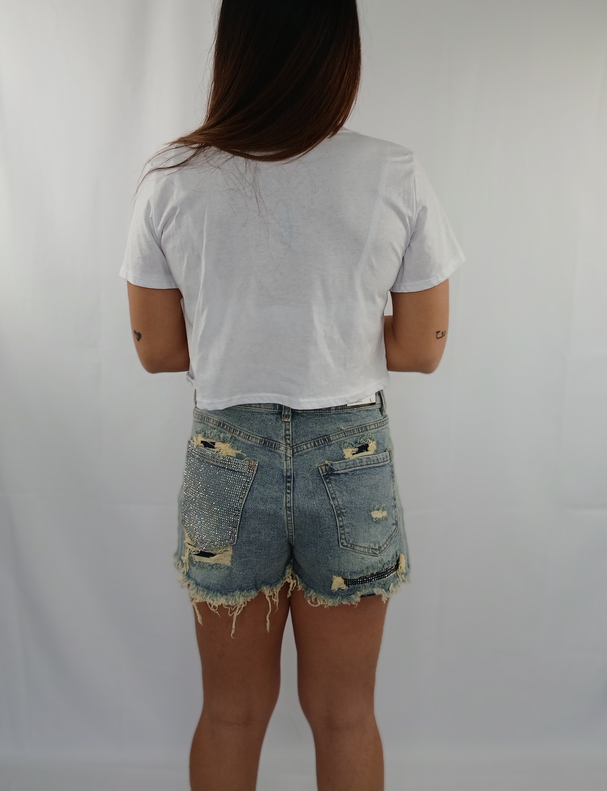 Jeans corto sabbiato glitterato