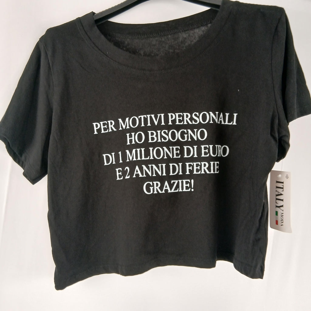T-Shirt corta con scritta  motivi