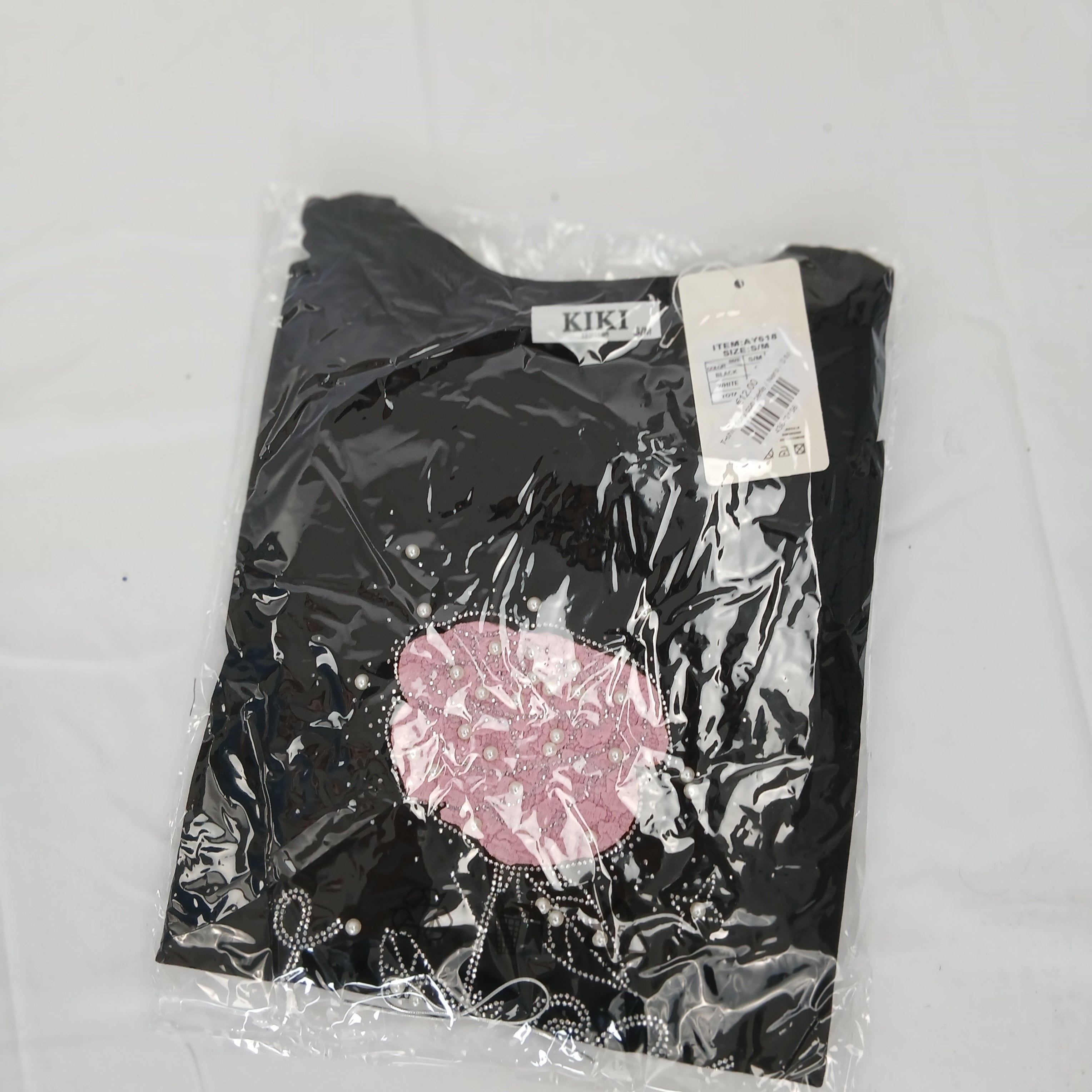 T-shirt fiore con perle