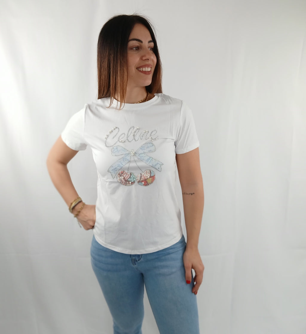 T-Shirt ciliegie e fiocco