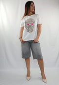 T-shirt teschio brillantini e cuori