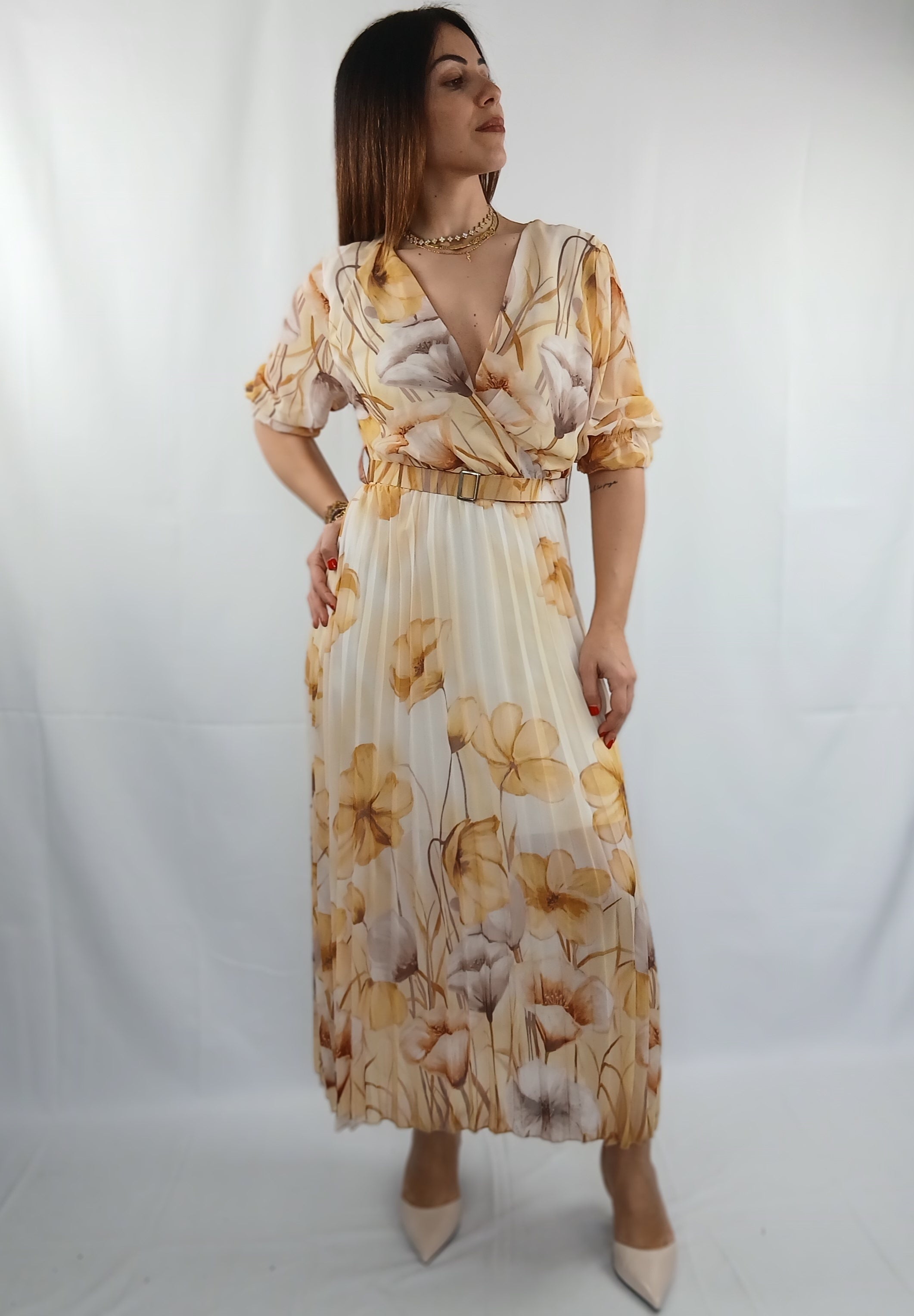 Abito Curvy con Fantasia e Cinturino in Vita