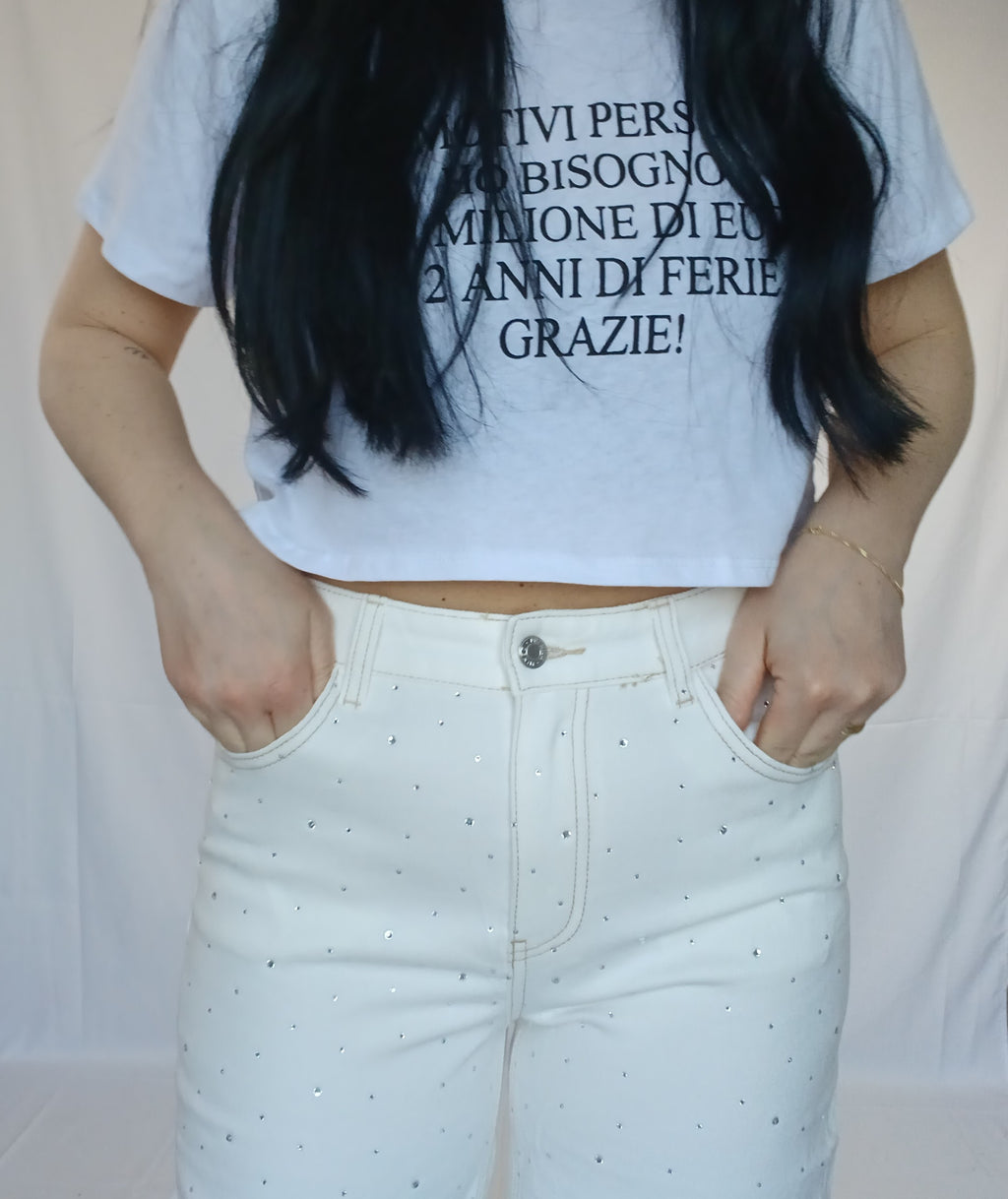 Jeans bianco con strass