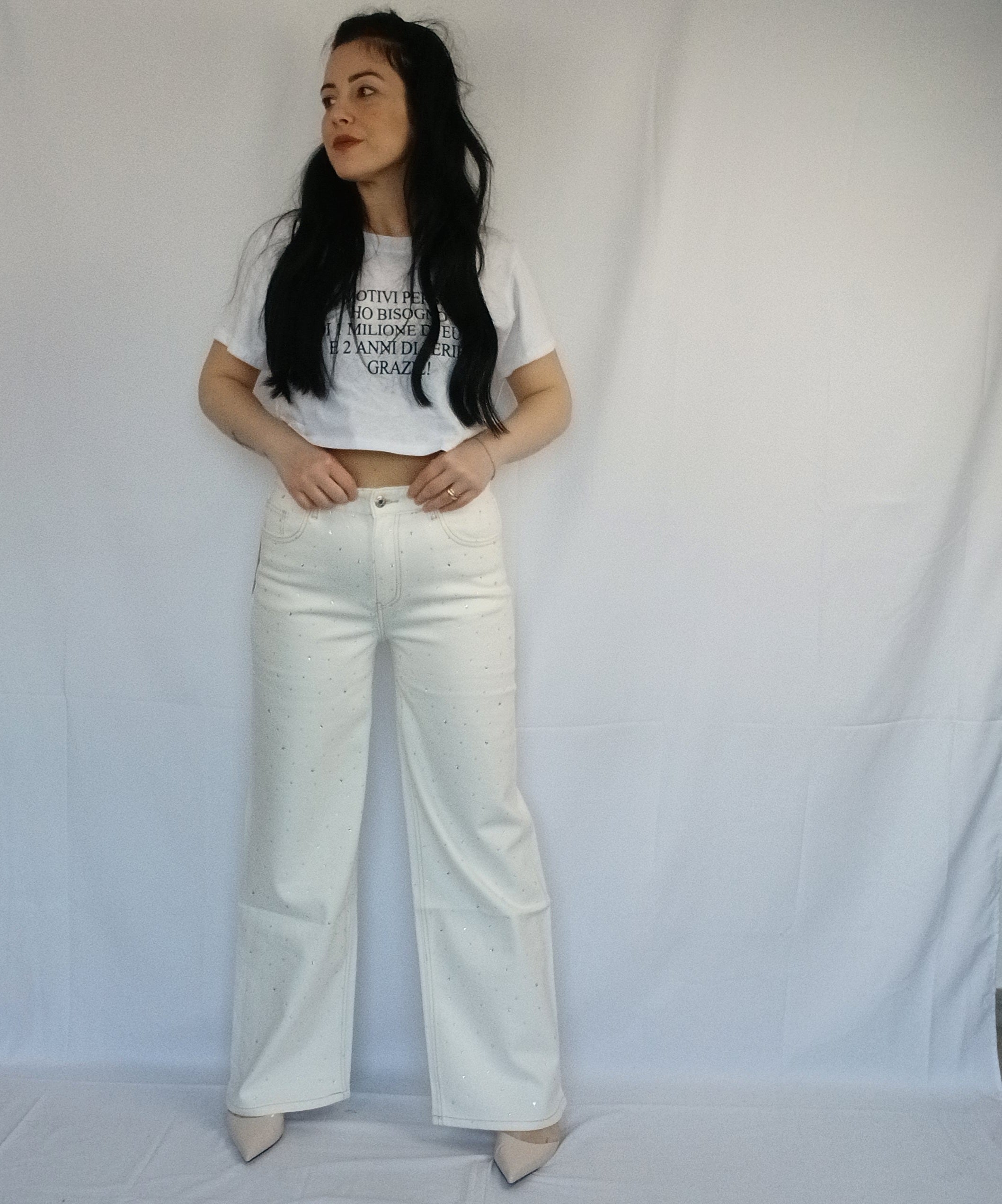 Jeans bianco con strass