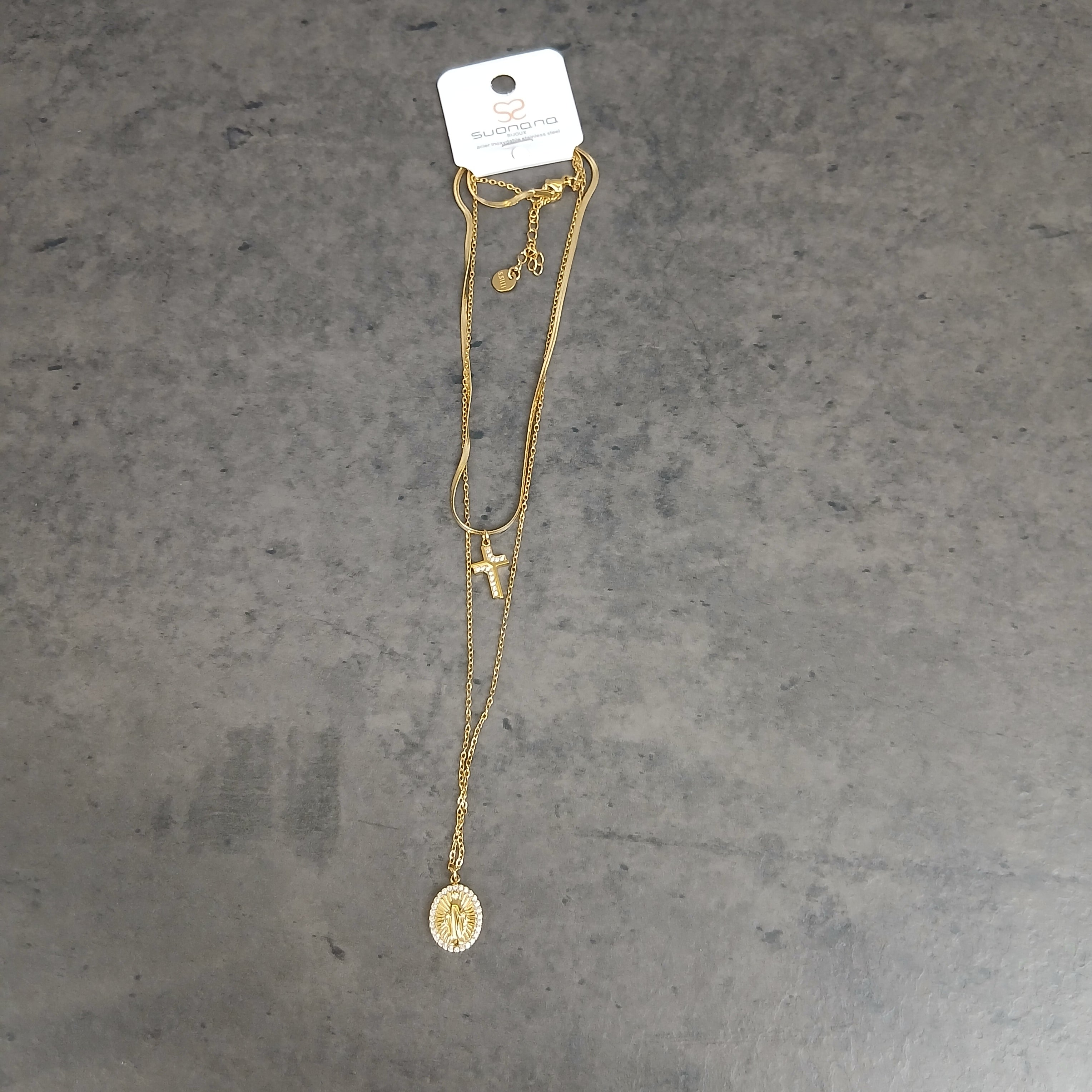 ✨ Collana Multiciondolo Croce e Madonna Vergine ✨