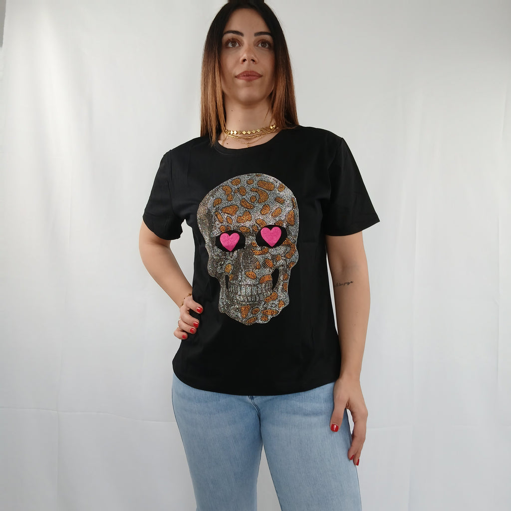 Pantalone jeans zampa con tasche rosa e brillantini