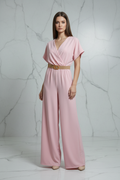 Tuta rosa pantalone wide-leg senza spacco